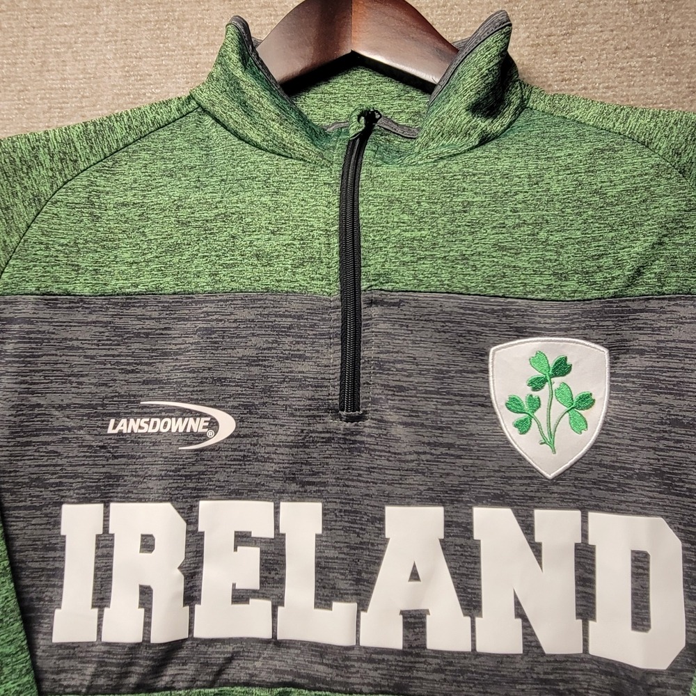 Lansdowne Pullover Mens Large Green Grey Ireland Quarter Zip Drylans Performance
